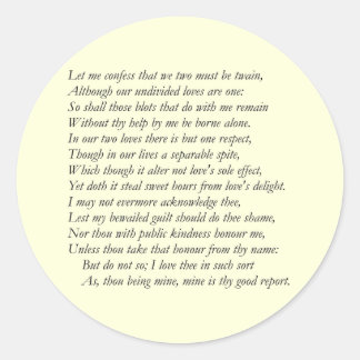 Sonnet Nummer 36 von William Shakespeare Runder Aufkleber