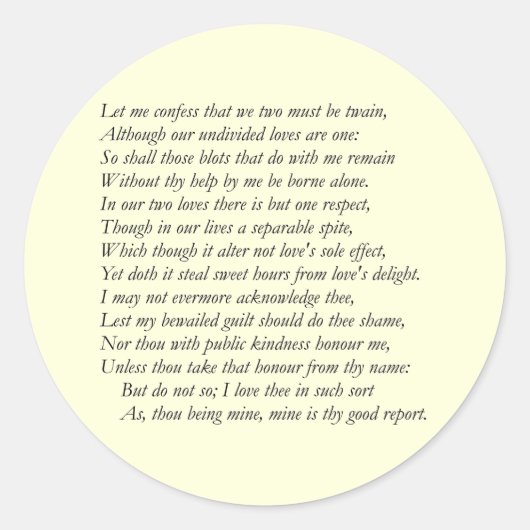 Sonnet Nummer 36 von William Shakespeare Runder Aufkleber (Vorderseite)