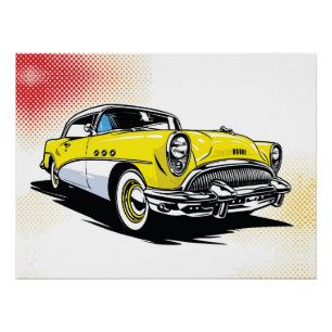 Sonnig gelbe Vintage-Fahrt-Pop-Illustration Poster