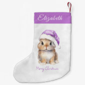 Sonnig im Lila Weihnachtshut Personalisiert Kleiner Weihnachtsstrumpf (Rückseite)