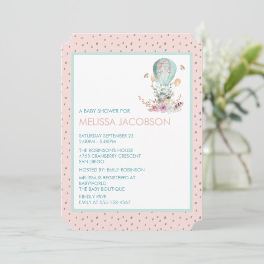 Sonnig in einem Heißluftballon Babydusche Einladung (Stehend Vorderseite)