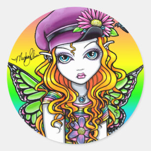 "Sonnig" Niedliche Regenbogenschmetterlingskleber Runder Aufkleber