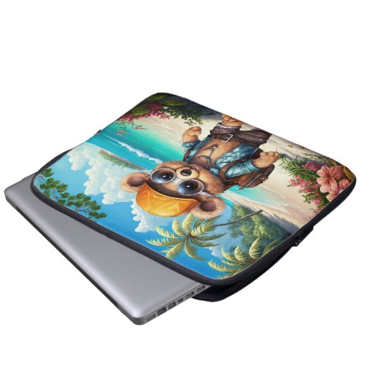 Sonnige Abenteuer mit Strandbär - Für Spaß bereit Laptopschutzhülle (Vorne Knopf)