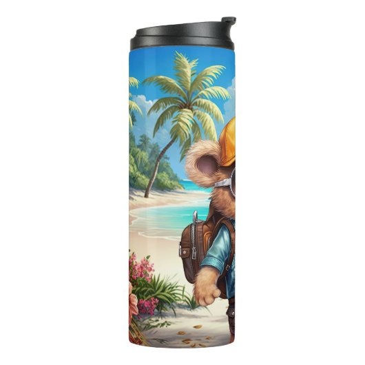 Sonnige Abenteuer mit Strandbär - Für Spaß bereit Thermosbecher (Nach links gedreht)