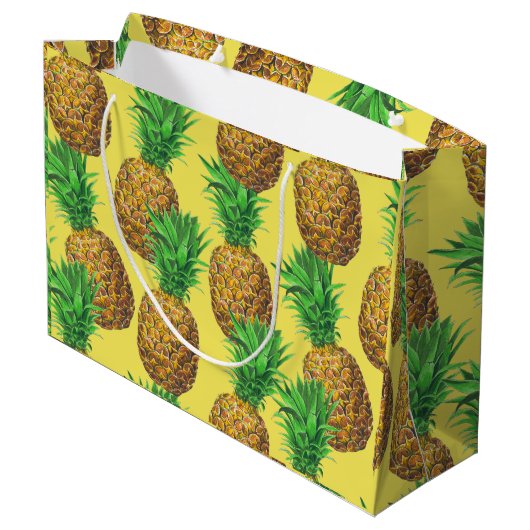 Sonnige Ananas Große Geschenktüte (Rückseite Schrägansicht)