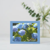 Sonnige Blaue Hortensie Postkarte (Stehend Vorderseite)