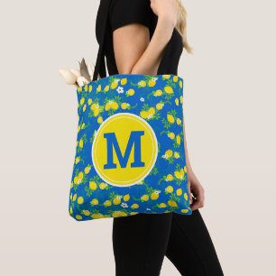 Sonnige blaue und gelbe Zitronen Blumenmuster-Tasc Tasche