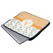 Sonnige Blume und Punkte Monogramm, erste Laptopschutzhülle (Vorne Knopf)