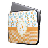 Sonnige Blume und Punkte Monogramm, erste Laptopschutzhülle (Vorderseite Links)