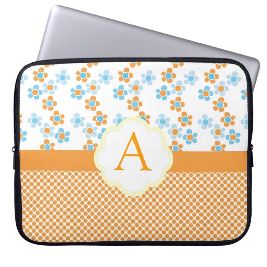 Sonnige Blume und Punkte Monogramm, erste Laptopschutzhülle (Vorderseite)