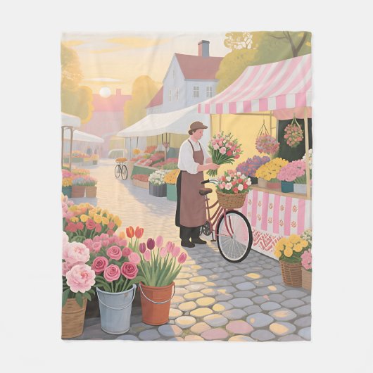 Sonnige Blumenstraßenszene Fleecedecke (Vorderseite)