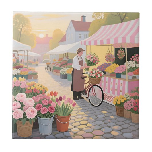Sonnige Blumenstraßenszene Fliese (Vorderseite)