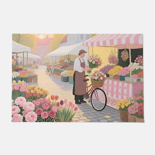 Sonnige Blumenstraßenszene Fußmatte (Vorderseite)