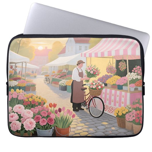 Sonnige Blumenstraßenszene Laptopschutzhülle (Vorderseite)