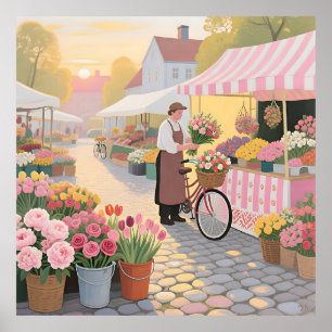 Sonnige Blumenstraßenszene Poster