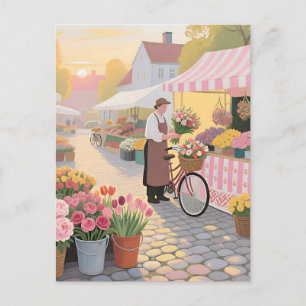 Sonnige Blumenstraßenszene Postkarte