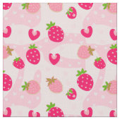 Sonnige Erdbeeren und Wirbel in Rosa, Stoff (Nahaufnahme)