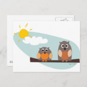 Sonnige Eule auf Zweig am Sonnentag Postkarte (Vorne/Hinten)
