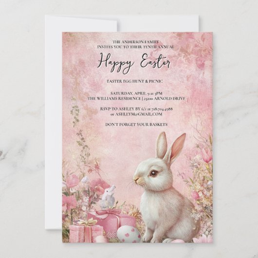 Sonnige Flora und Eier rosa glückliche Ostern Einladung (Vorderseite)