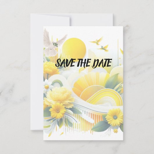 Sonnige Fusion: Gelbe und Limon lebendige Designs Save The Date (Vorderseite)