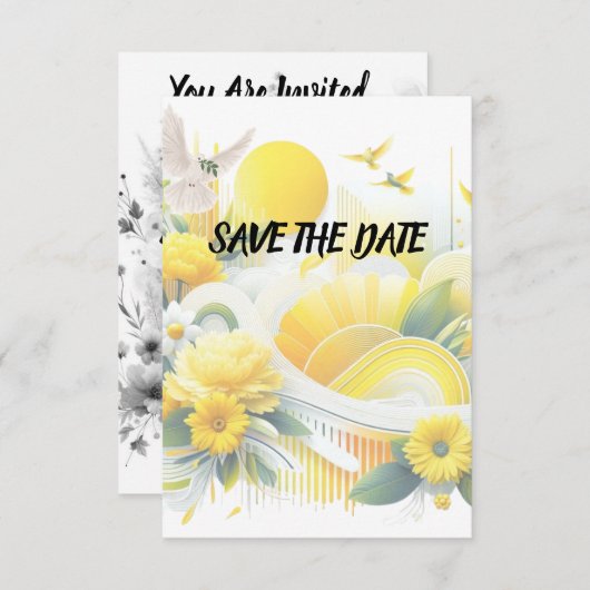 Sonnige Fusion: Gelbe und Limon lebendige Designs Save The Date (Vorne/Hinten)