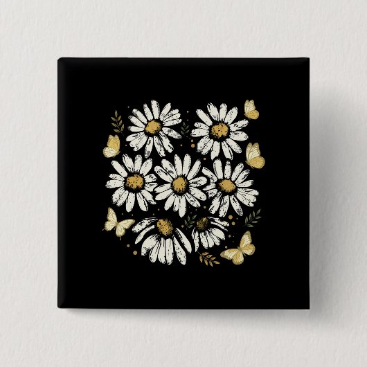 Sonnige Gänseblümchen-Blüte Retro-Gelbe Blume Button (Vorderseite)