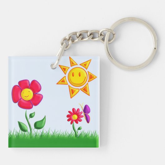 Sonnige Gartenansicht Schlüsselanhänger (Rückseite)