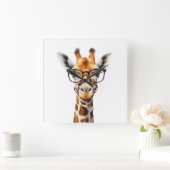 Sonnige Giraffe mit Brille Quadratische Wanduhr (Zuhause)