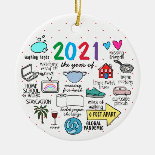 Sonnige globale Pandemie im letzten Jahr 2021 Keramik Ornament