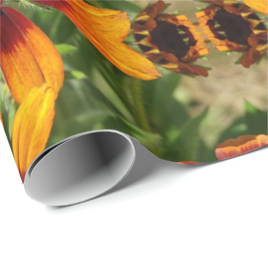 Sonnige goldene Blume glänzendes Wrapping Paper Geschenkpapier (Rolleneckpunkt)
