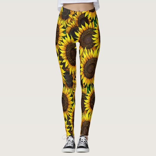 Sonnige große Sonnenblumenmuster Leggings (Vorderseite)