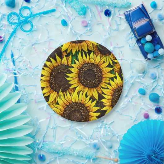 Sonnige große Sonnenblumenmuster Pappteller (Party)