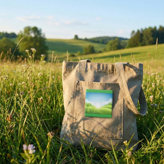 Sonnige grüne Feldlandschaft Button