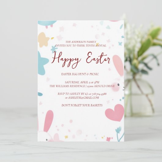 Sonnige Hörer und blumige Osterfeier Einladung (Stehend Vorderseite)