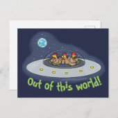 Sonnige Hühner im Raumschiff Cartoon Postkarte (Vorne/Hinten)