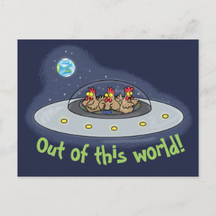 Sonnige Hühner im Raumschiff Cartoon Postkarte