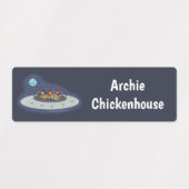 Sonnige Hühner im Weltraum Cartoon personalisiert Etiketten (Design 2)