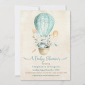 Sonnige in Aquamarin Blue Hot Air Ballon Babydusch Einladung (Vorderseite)