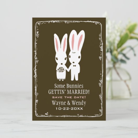 Sonnige Kaninchen Hochzeit retten Datum Ankündigun Save The Date (Stehend Vorderseite)