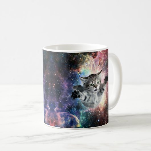 Sonnige Katze im Weltraum Kaffeetasse (VorderseiteRechts)