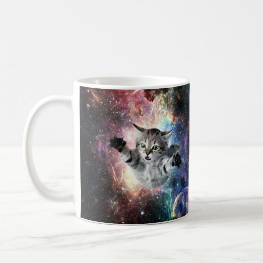 Sonnige Katze im Weltraum  Kaffeetasse (Links)