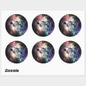 Sonnige Katze im Weltraum Runder Aufkleber (Blatt)