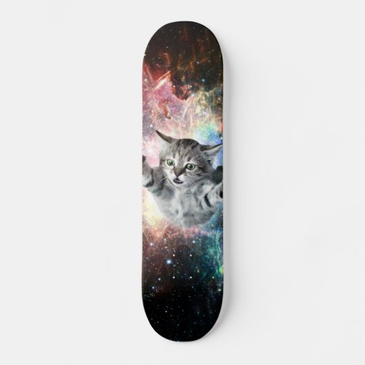 Sonnige Katze im Weltraum Skateboard (Vorderseite)