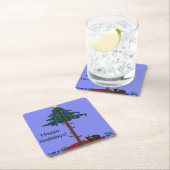 Sonnige Katze mit Weihnachtsbaum Rechteckiger Pappuntersetzer (Vor Ort)