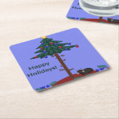 Sonnige Katze mit Weihnachtsbaum Rechteckiger Pappuntersetzer (angewinkelt)