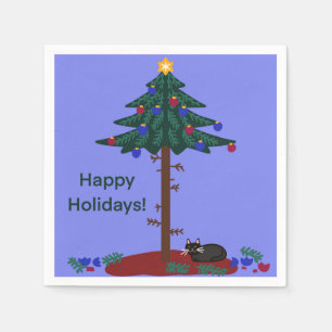 Sonnige Katze mit Weihnachtsbaum Serviette