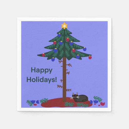 Sonnige Katze mit Weihnachtsbaum Serviette (Vorderseite)