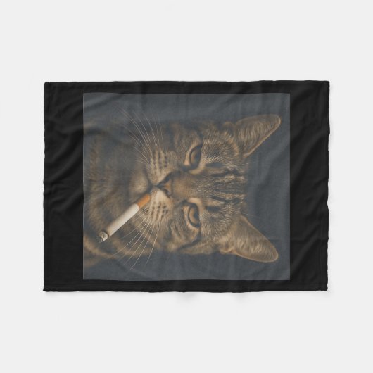 Sonnige Katze mit Zigarette sarkastischen Meme Rau Fleecedecke (Vorderseite (Horizontal))