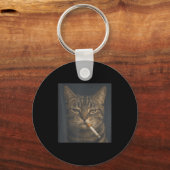 Sonnige Katze mit Zigarette sarkastischen Meme Rau Schlüsselanhänger (Vorderseite)