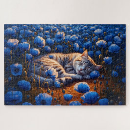 Sonnige Katzenfarbe Schlaf Blumenblau niedliche Na Puzzle